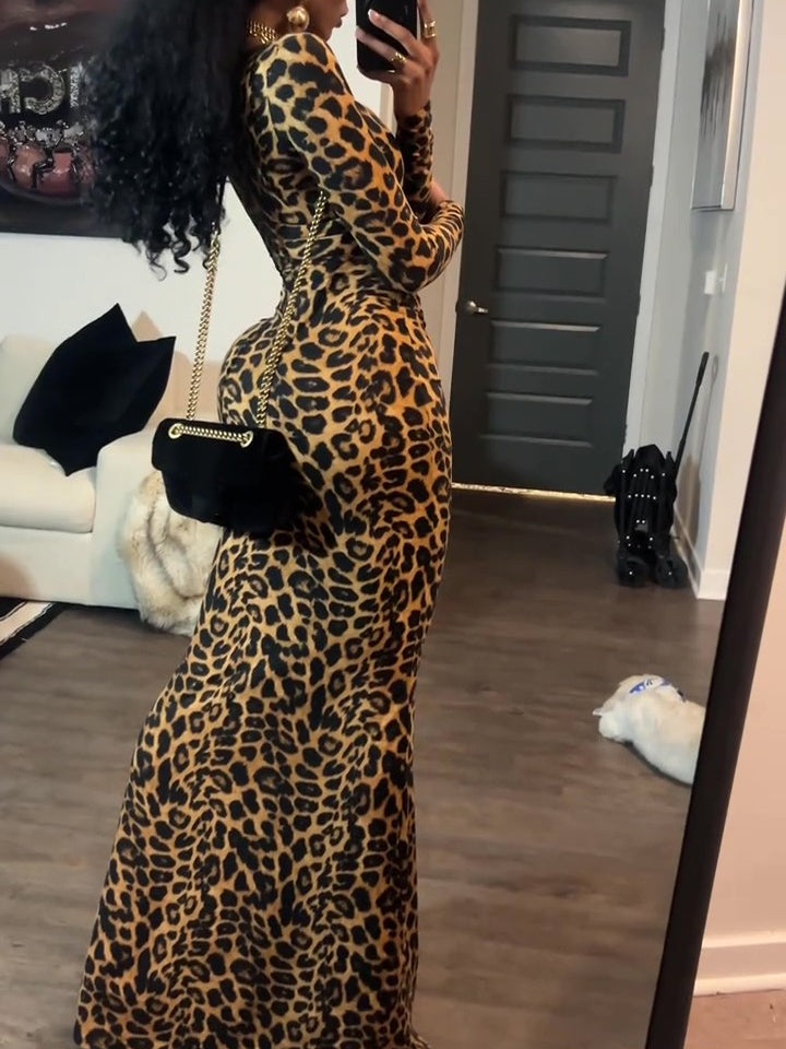 Leopard Print Bodycon Maxi Dress
