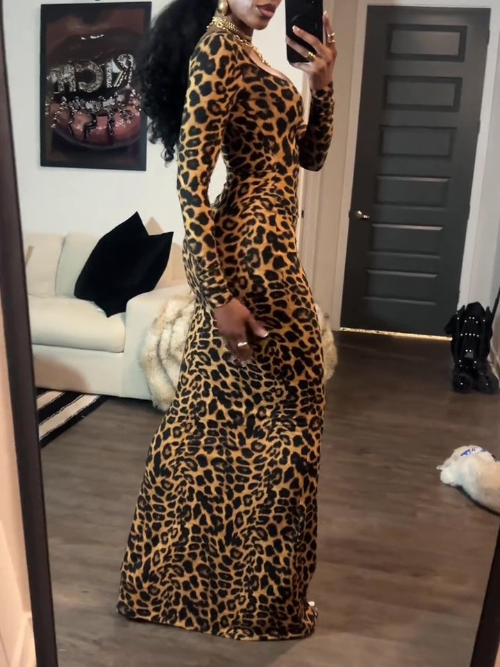 Leopard Print Bodycon Maxi Dress