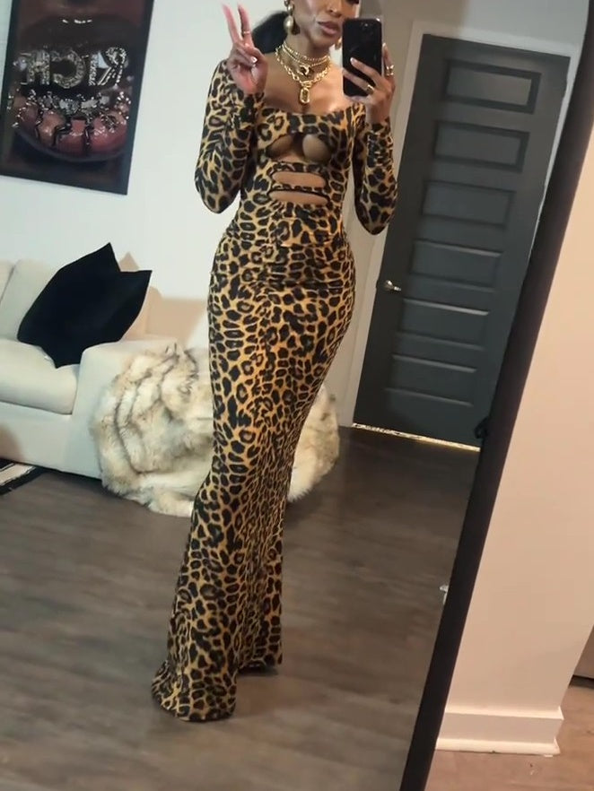 Leopard Print Bodycon Maxi Dress