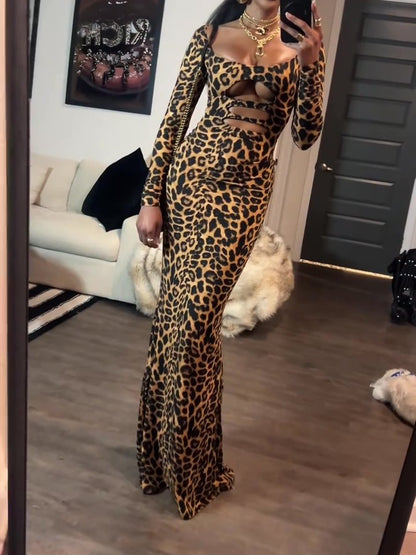 Leopard Print Bodycon Maxi Dress