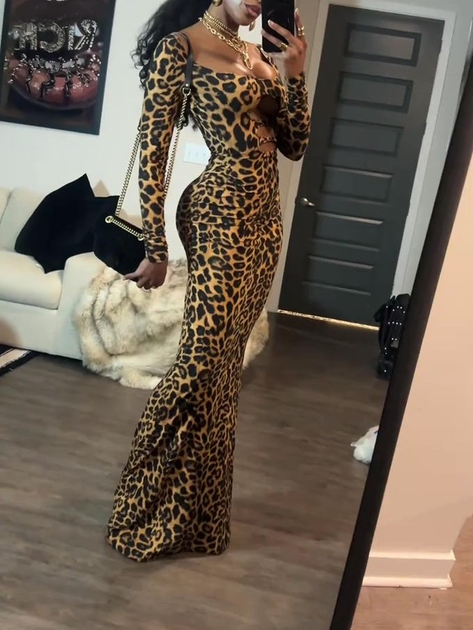 Leopard Print Bodycon Maxi Dress