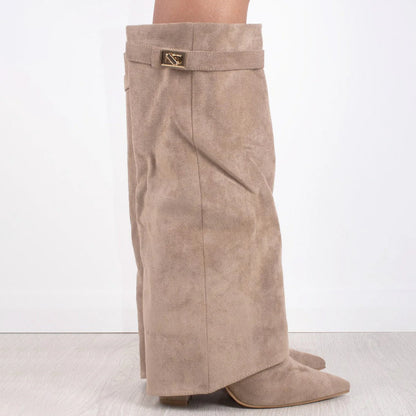 Point Toe Straight Metal Buckle Tall Boots