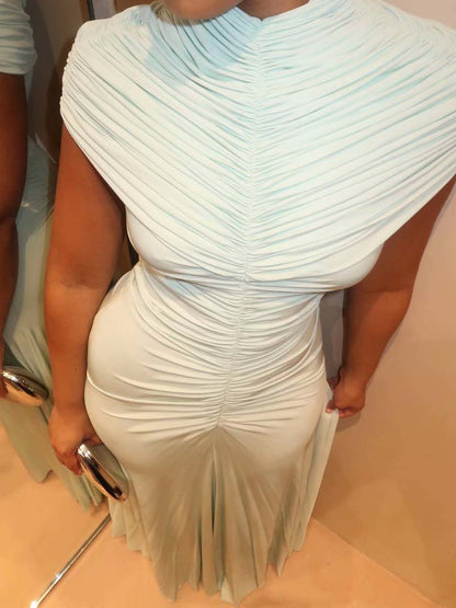 Fashion Elegant Half-high Collar Cape Pleated Dress