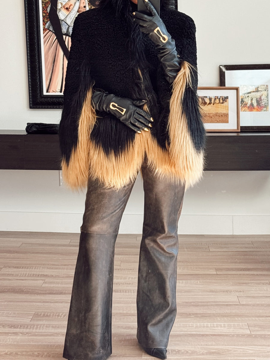 Irregular Hem Patchwork Faux Fur Coat