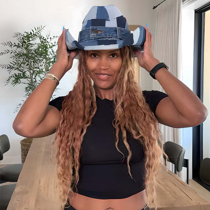 Denim Patch Stitching Western Denim Hat