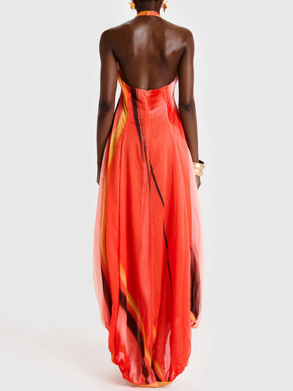 Asymmetric Hem Printed Maxi Dress