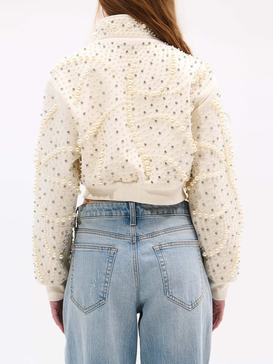 Pearl Rhinestone Sparkle Bomber Jacket