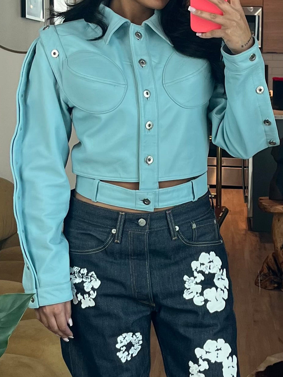 Detachable Belt Buttons PU Jacket