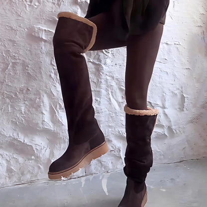 Fleece-lined Flat-knee Suede Boots