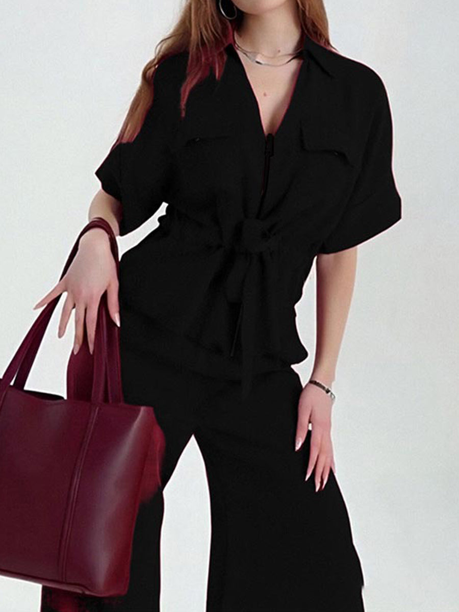 Casual Elegant Drawstring Waist Two Pieces Set