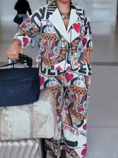 Poker Print Loose Two Pieces Set