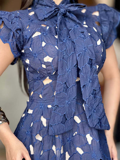 Cutout Lace Bow Elegant Dress
