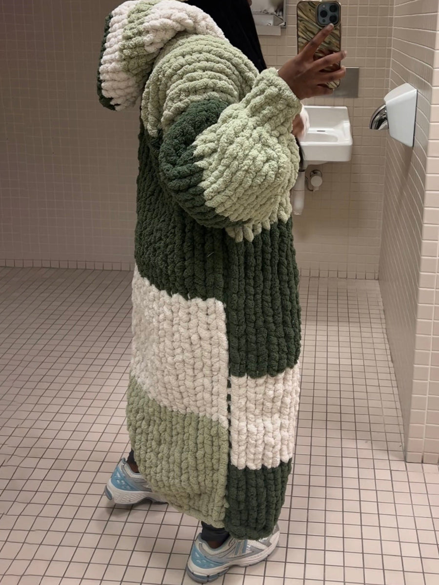 Color Block Hooded Knit Cardigan