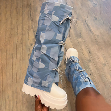 Shinny Bow Detail Platform Boots