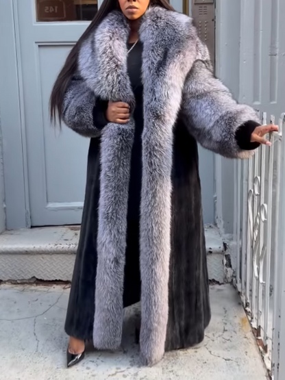 Contrast Faux Fur Long Coat