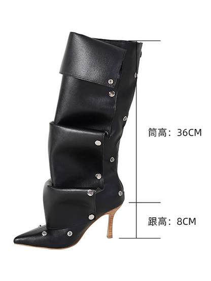 Rivet Buckle Stitching Two-way Denim Pleated Pile Boots