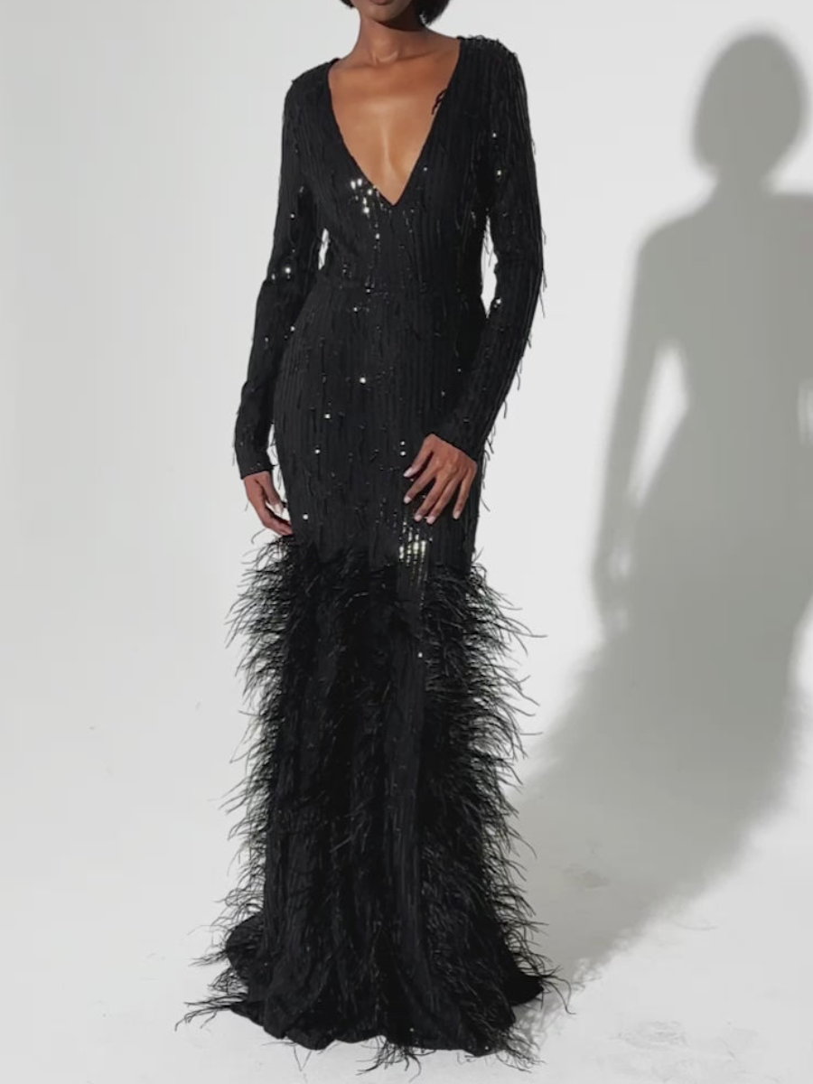 Feather Sequin Detail Dress