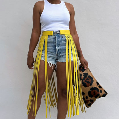Long Fringe Leather Waist Belt