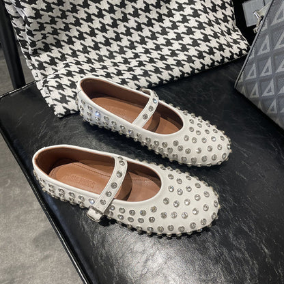Rhinestone Studded Flat Comfortable Ballet Shoes