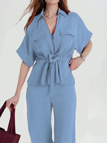 Casual Elegant Drawstring Waist Two Pieces Set