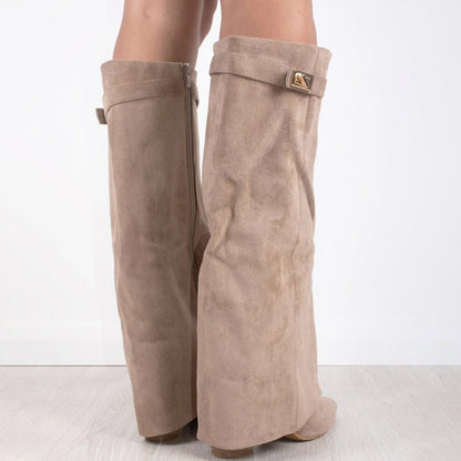 Point Toe Straight Metal Buckle Tall Boots