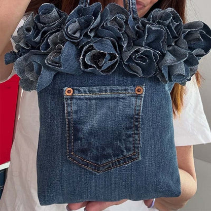 3D Flower Denim Tote