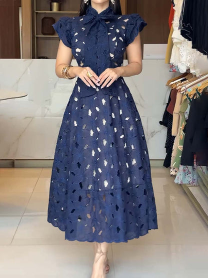 Cutout Lace Bow Elegant Dress