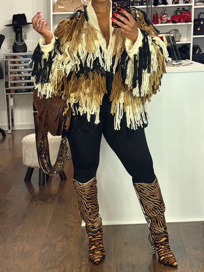 Fashion Fringed Sweater Knitted Coat