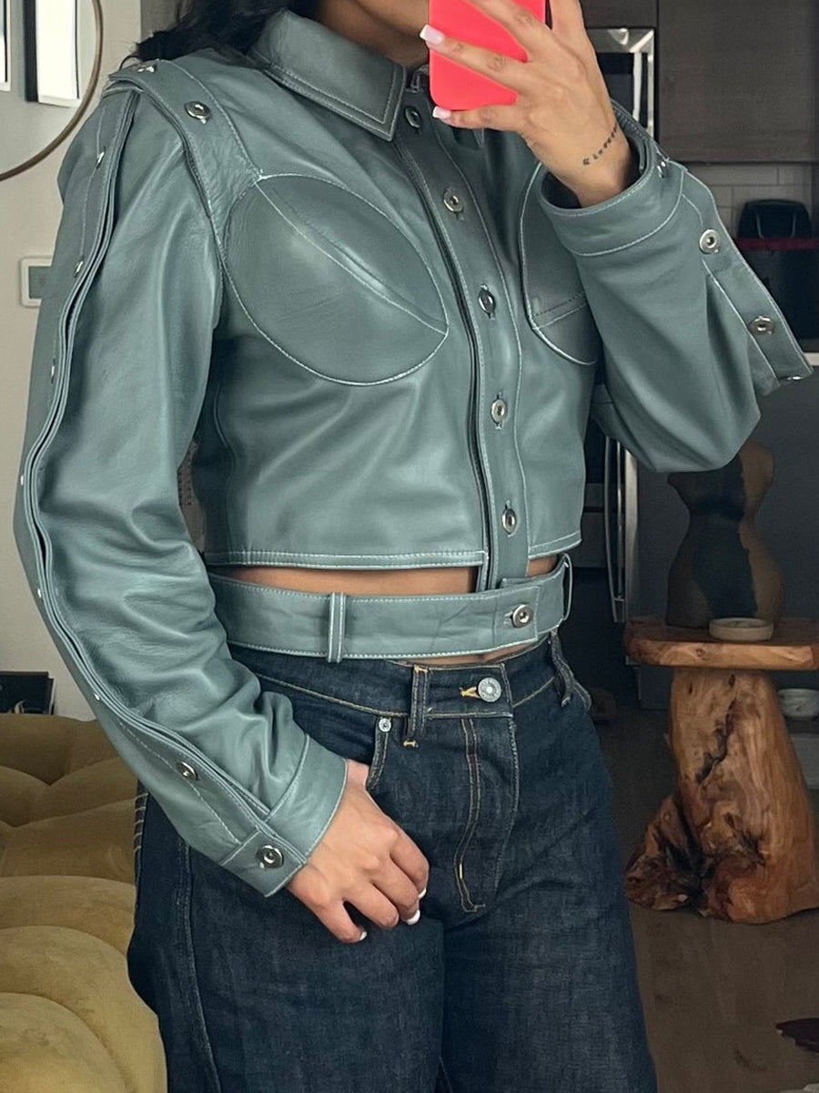 Detachable Belt Buttons PU Jacket