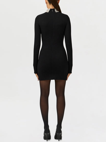 Jewel Necklace Turtleneck Long Sleeve Mini Dress