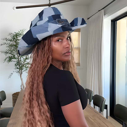 Denim Patch Stitching Western Denim Hat