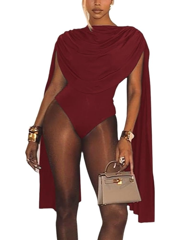 Sexy Cape Long Sleeve Bodycon Jumpsuit