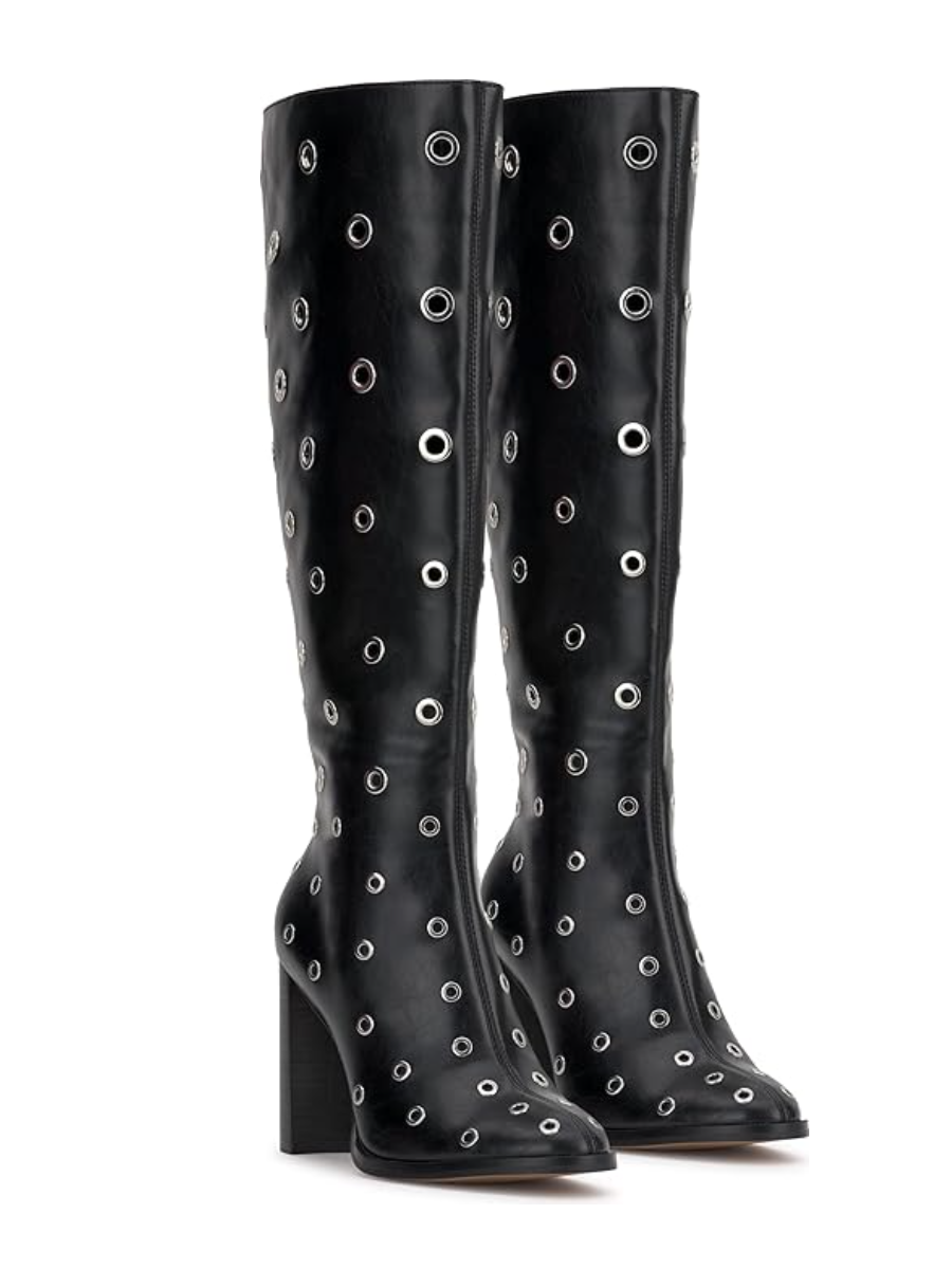 Silver Eeyed Thick Heel Boots