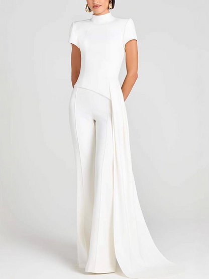 Asymmetrical High-Neck Top With Drapey Pants Set