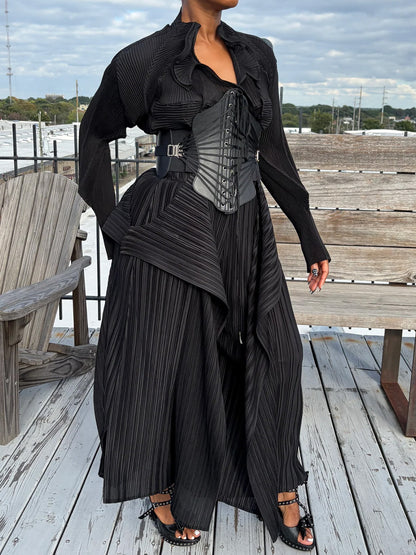 Elastic Pleated Top & Accordion Pants Without Belt