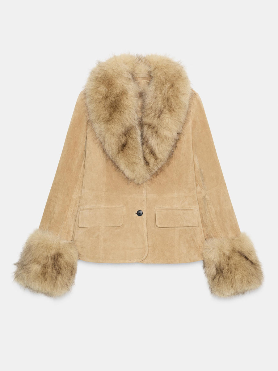 Faux Fur Suede Leather Fitted Blazer