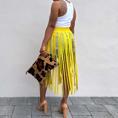 Long Fringe Leather Waist Belt