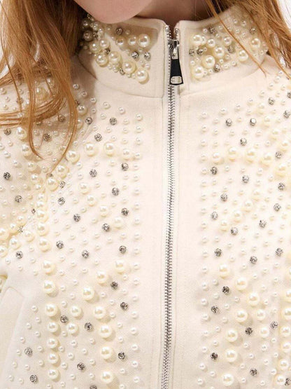 Pearl Rhinestone Sparkle Bomber Jacket