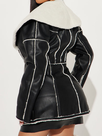 Fur Lapel Zipper Pockets Jacket