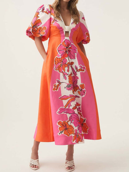 Floral Print Knotted Midi Dress