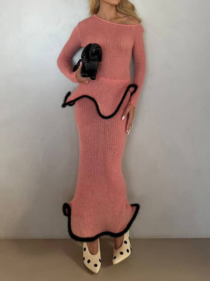 Sexy Irregular Hem Knit Sweater Two Pieces Dress