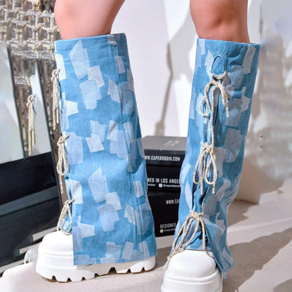 Shinny Bow Detail Platform Boots