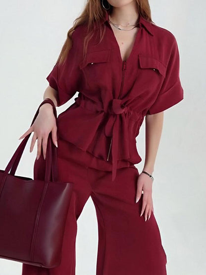 Casual Elegant Drawstring Waist Two Pieces Set