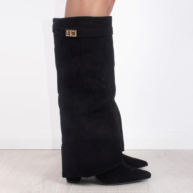 Point Toe Straight Metal Buckle Tall Boots
