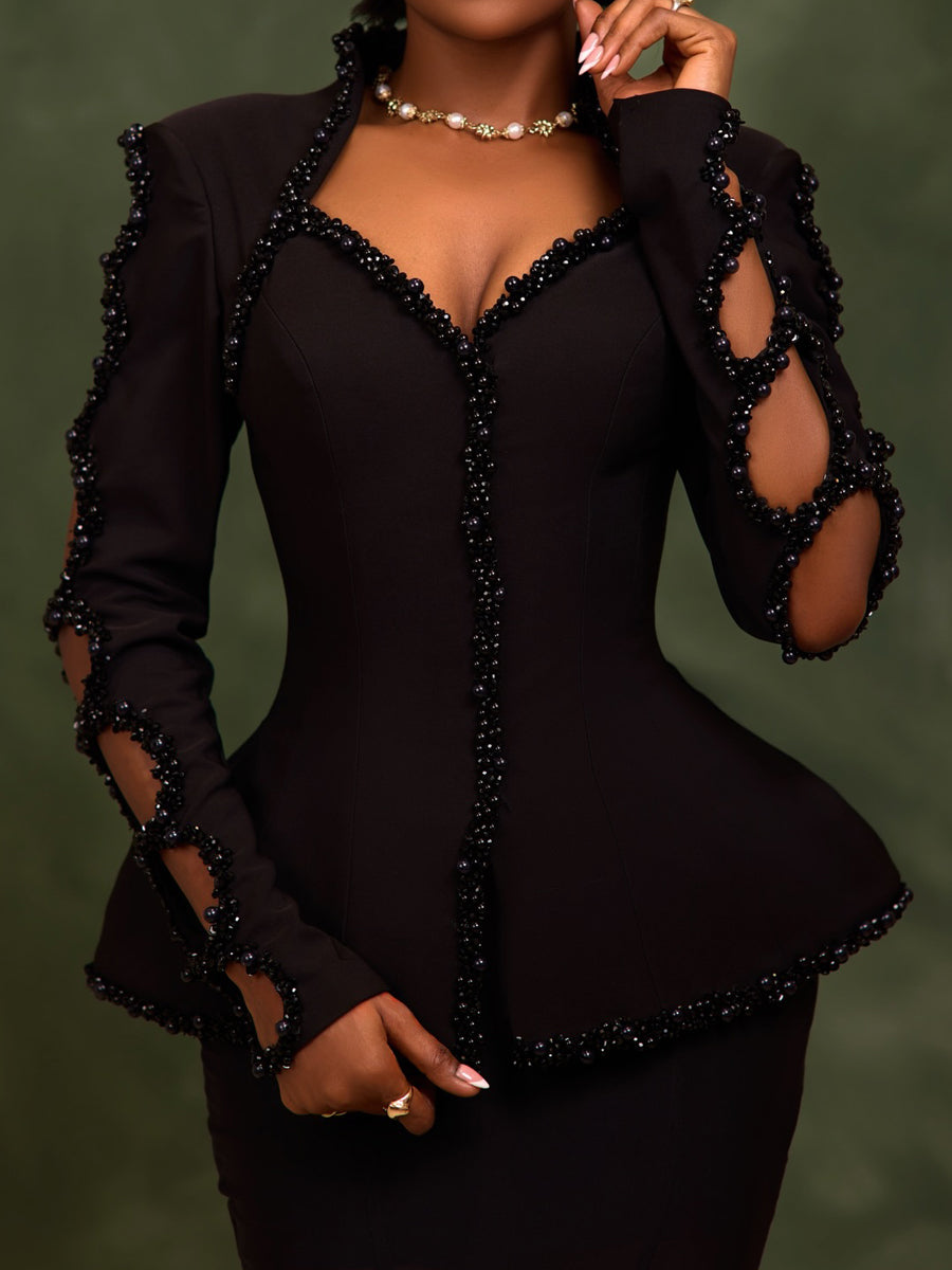 Rhinestone Sparkle Hollowed Out Fashion Blazer