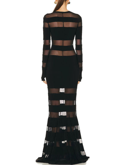 See-through Mesh Patchwork Maxi Dress