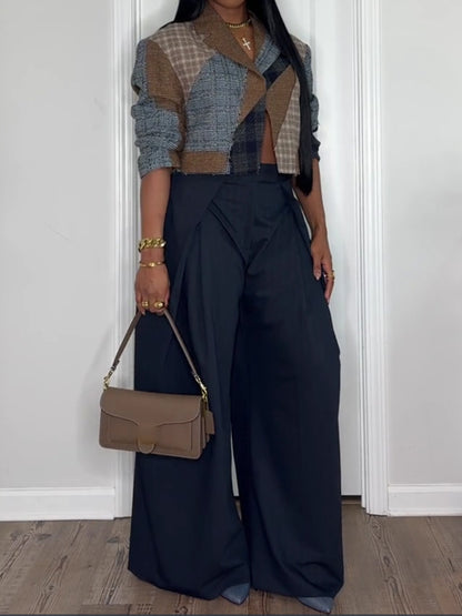 Plaid Print Patchwork Cropped Blazer