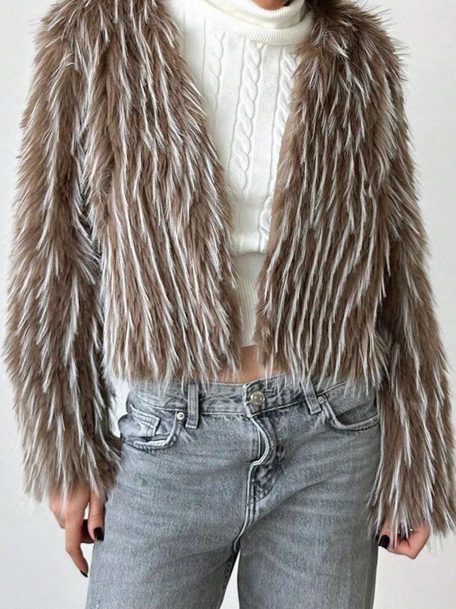 Faux Fur Open Front Loose Fluffy Coat