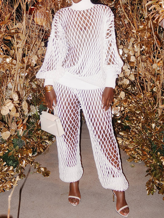 Knitted Hollowed Out Two Pieces Set