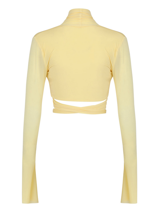 High Collared Cropped Wrap Top